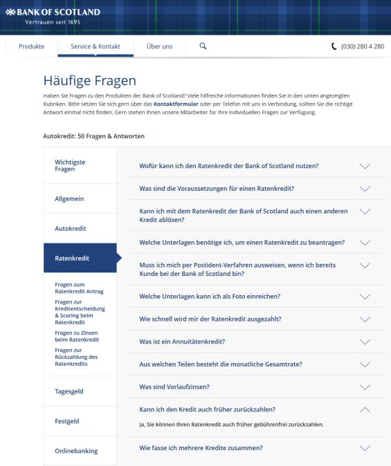 Häufige Fragen zum Bank of Scotland Kredit (Screenshot)