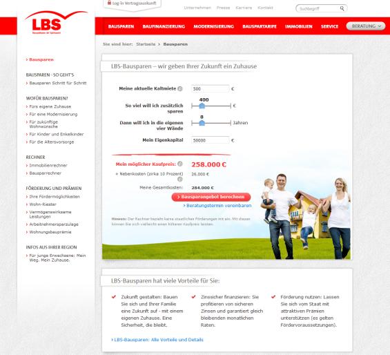 LBS Bausparkasse (Website Screenshot am 16.11.2015)